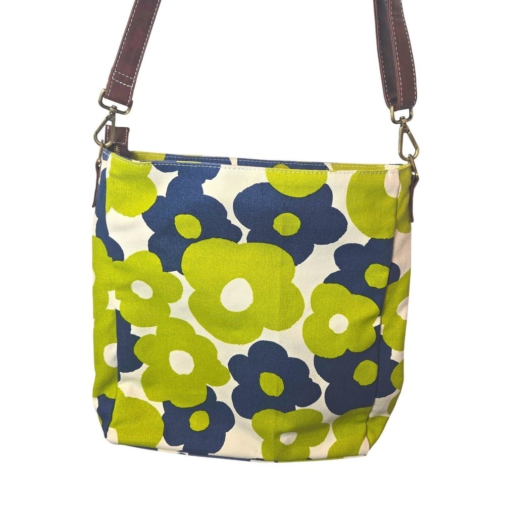 MAIKA Floral Canvas Tote Bag Crossbody Messenger Blue Green Recycled Hana NWOT